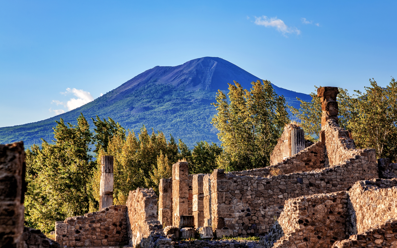 Panorámica de las ruinas de la antigua ciudad de Pompeya.