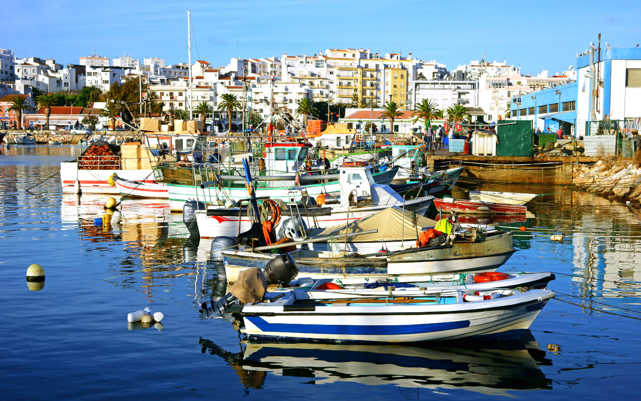 Boats in the port of the city of Lagos in the Algarve.