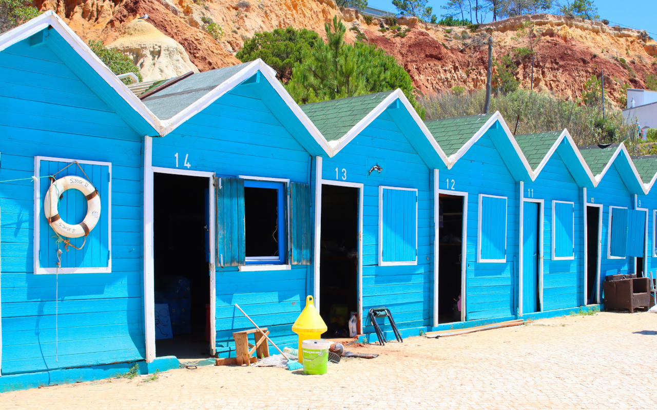 Colorful beach huts in Albufeira.