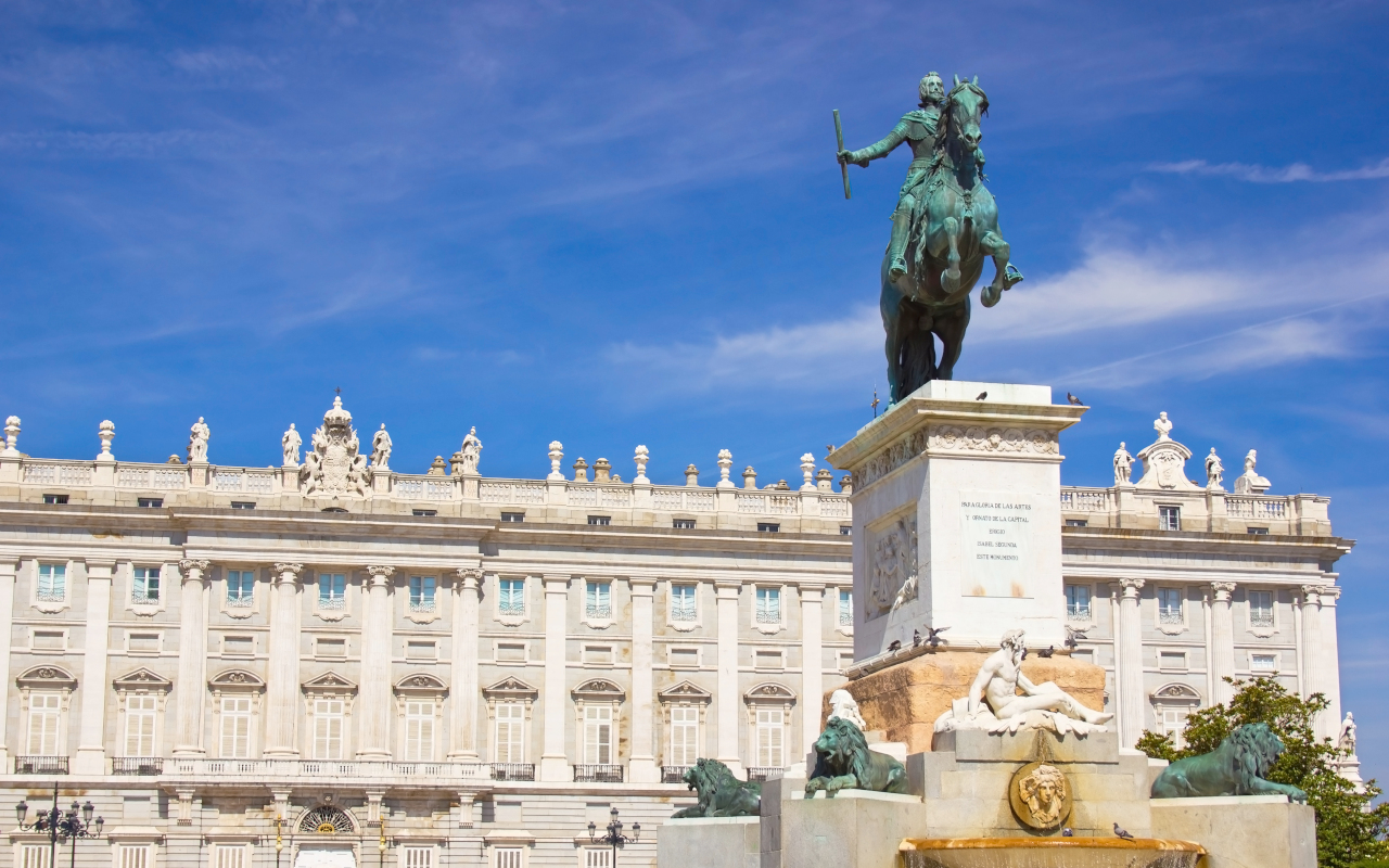 Equestrian monument of Philip IV outside the Royal Palace in Madrid.