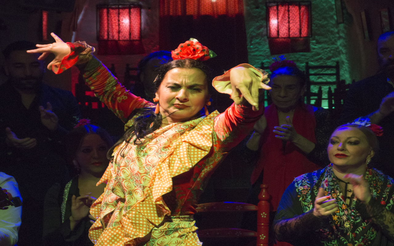 Chica muestra su sentimiento por el flamenco durante el baile.