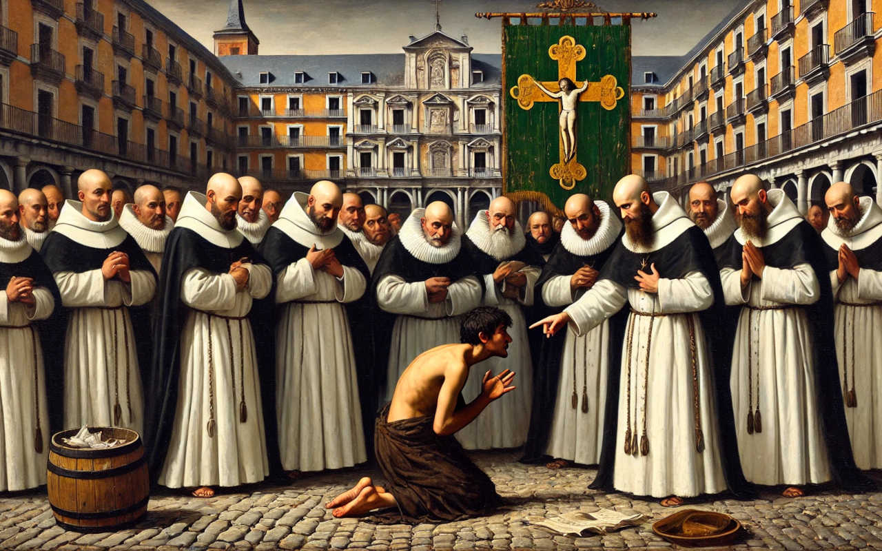 Cuadro de la Inquisición señalando a uno de los acusados por herejía.