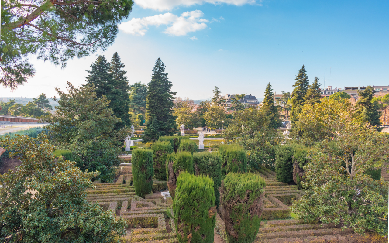 Sabatini Gardens, outside the Royal Palace, with numerous plant species.