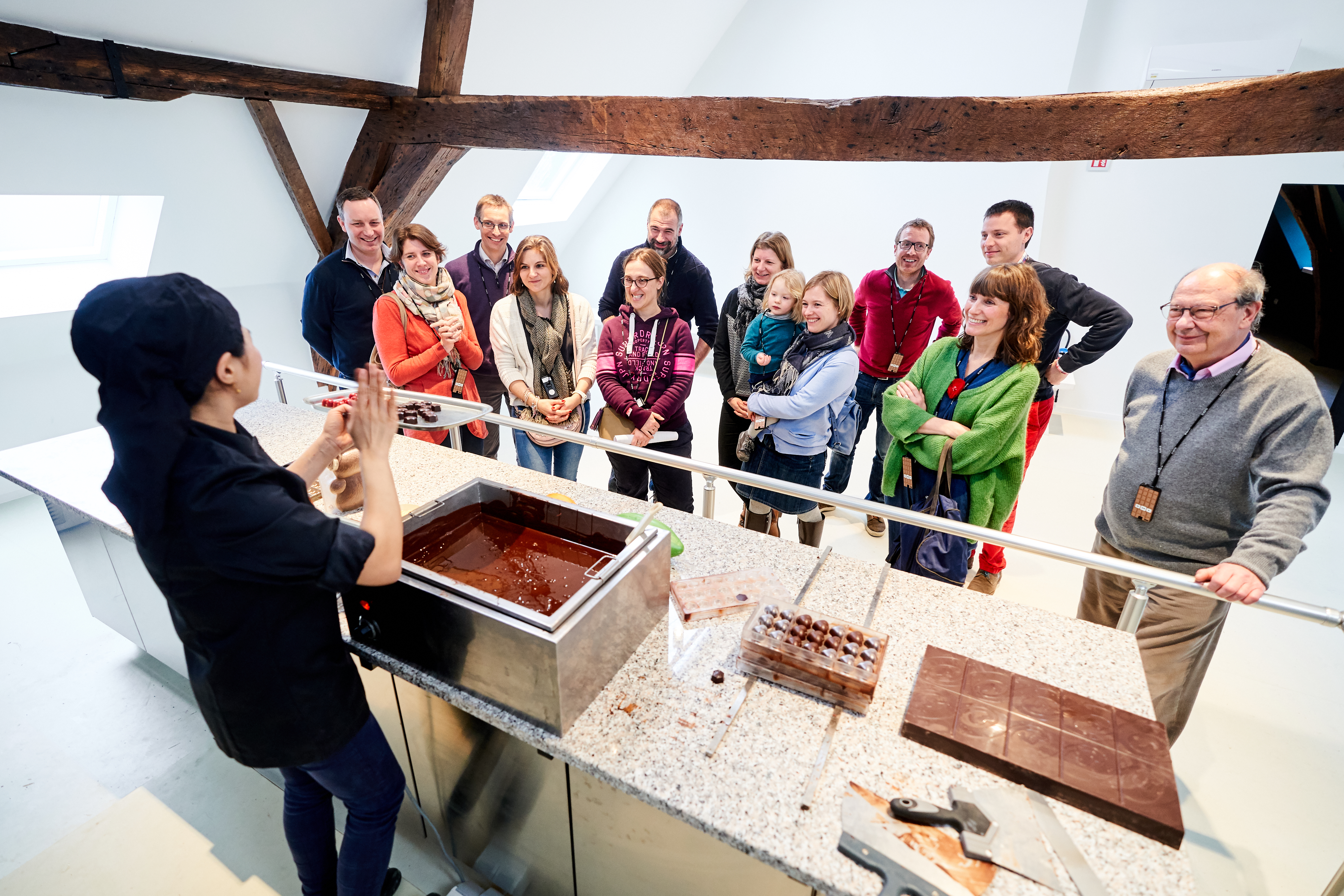 Demostración en vivo en el Museo del Chocolate de Bruselas.