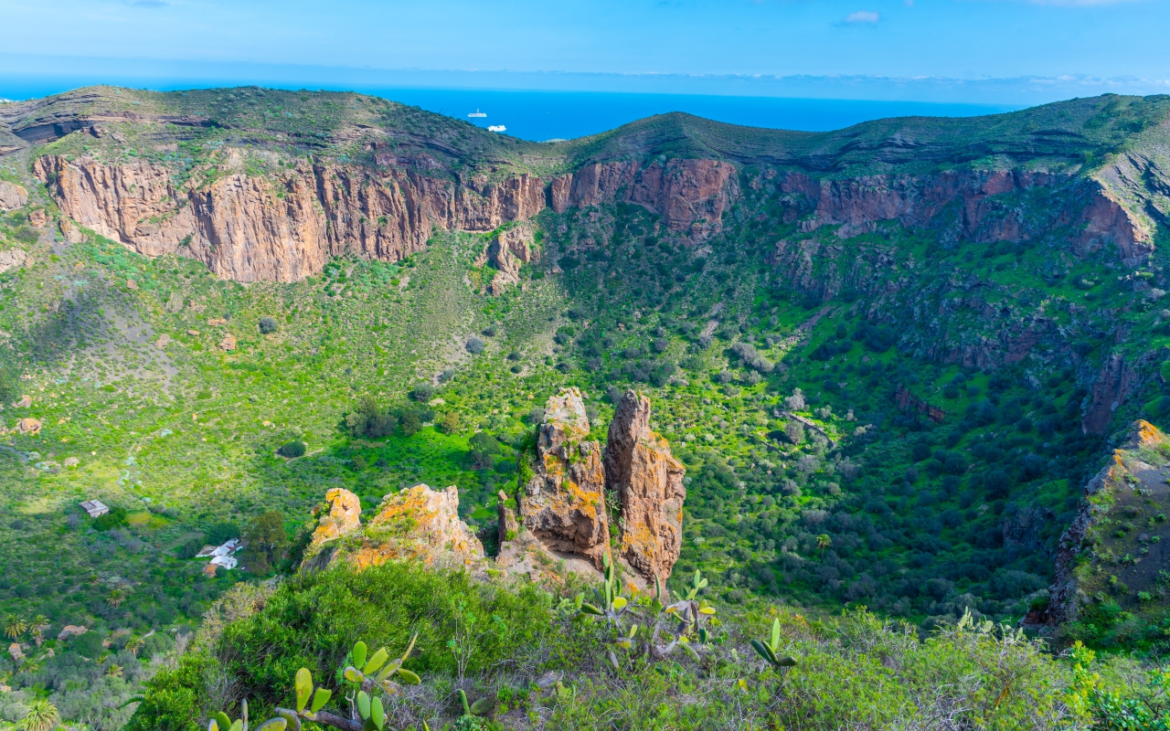 Aerial views of the Caldera de Baldama, a natural treasure of Gran Canaria.