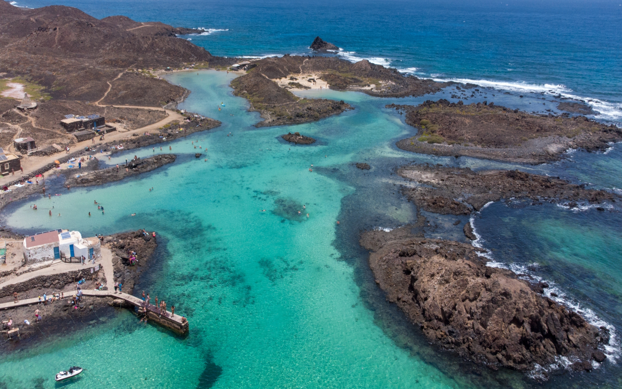 Aerial view of Lobos Island, one of the wonders of Fuerteventura.