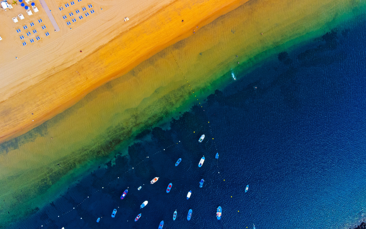 Aerial view of the beach of Las Teresitas in Tenerife.