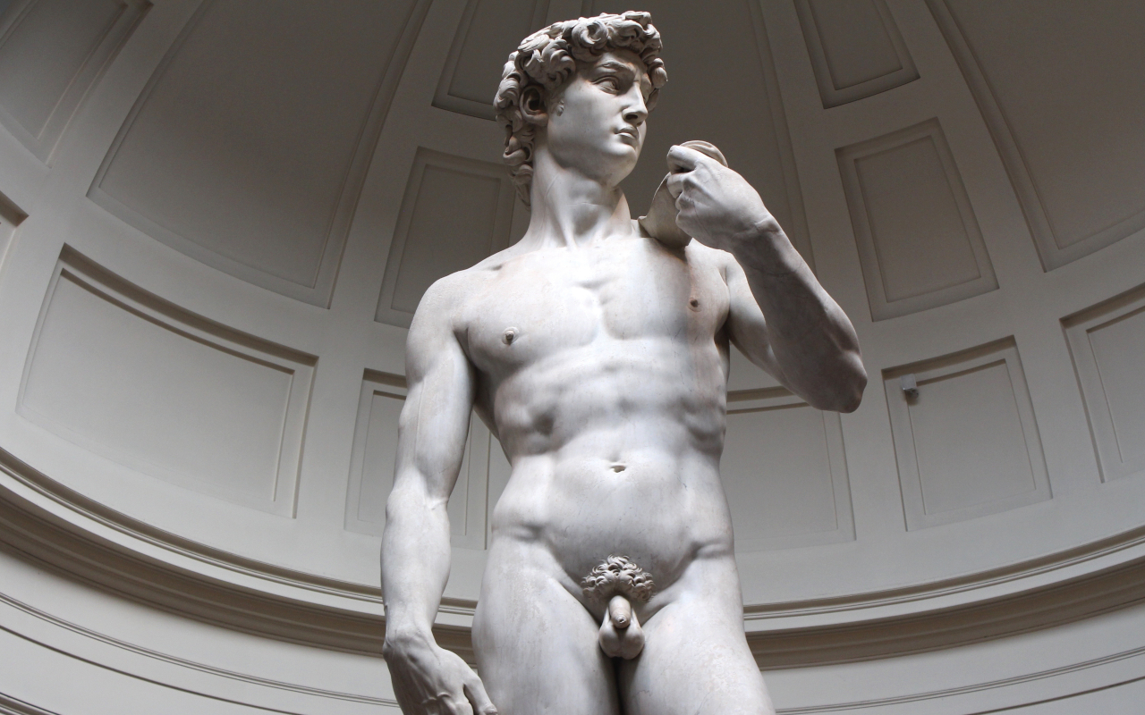 El David de Miguel Ángel, símbolo del Renacimiento, en todo su esplendor dentro de la Academia.