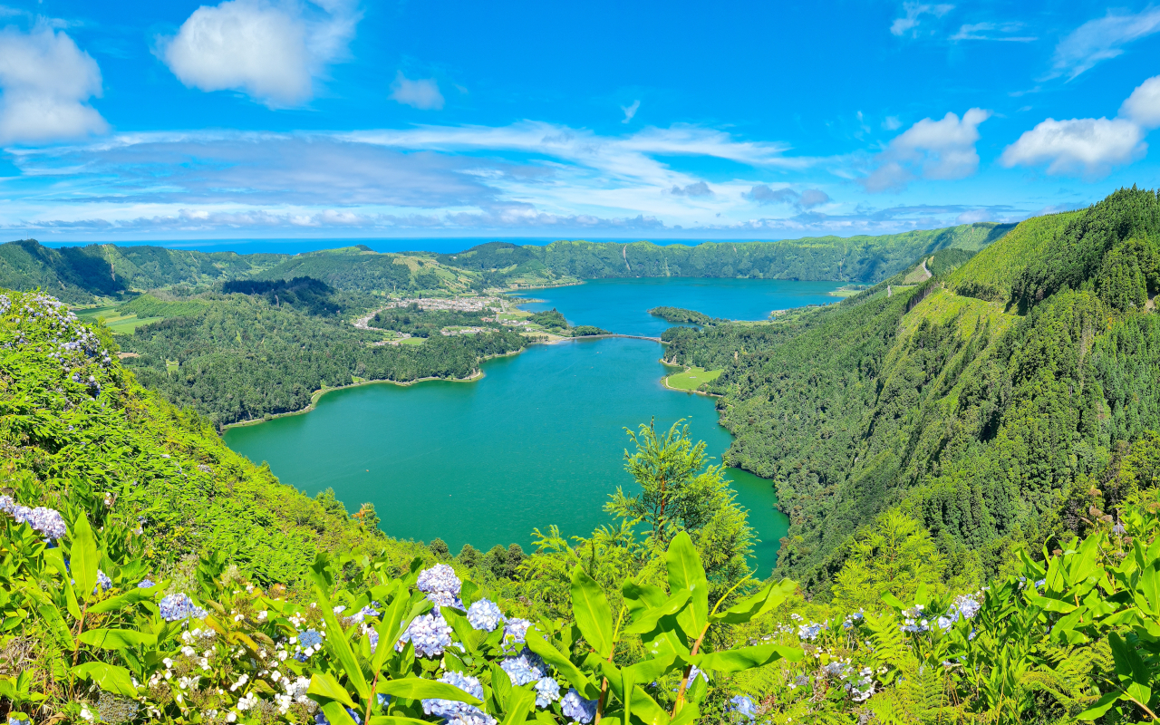 Aerial view of Lagoa das Sete Cidades in São Miguel, Azores