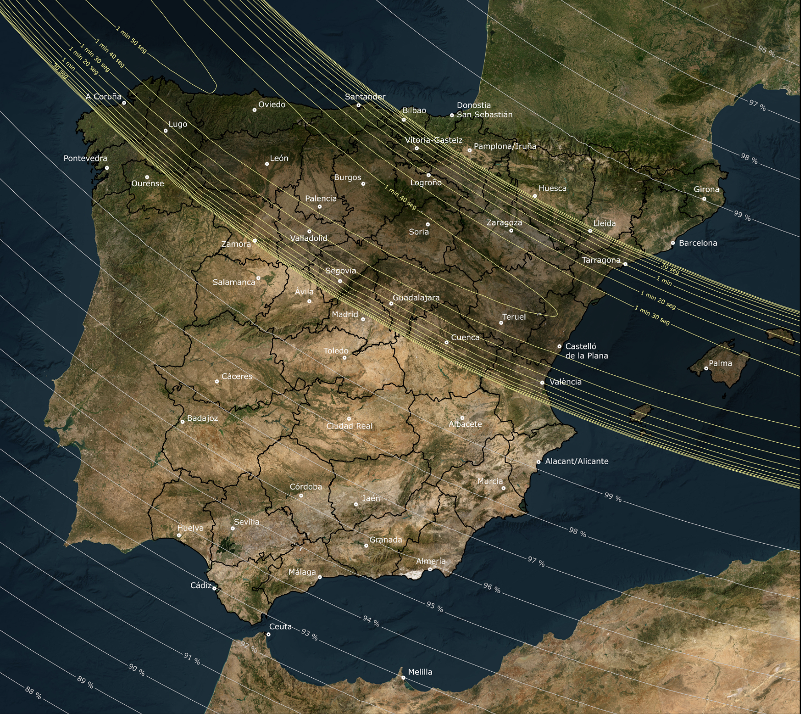 Franja observación eclipse en España