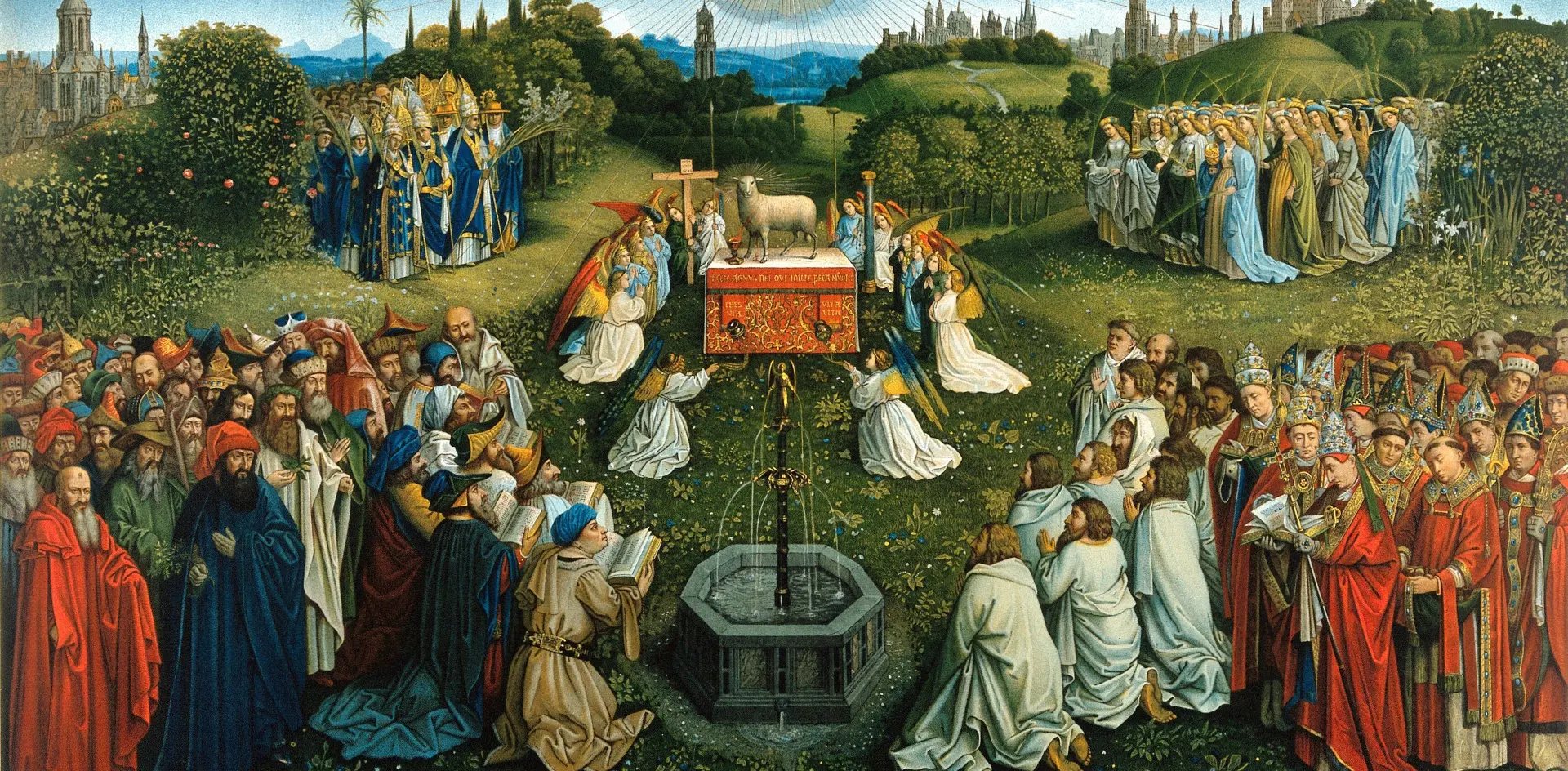 Cuadro adoración del Cordero Místico retablo en Gante