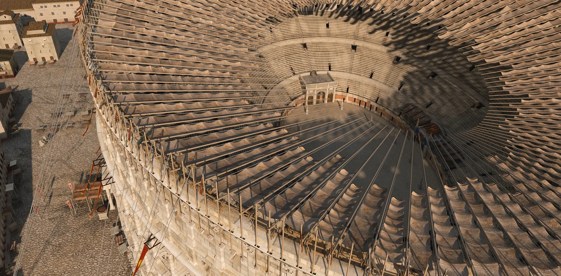 Vista aérea del Coliseo Romano, icono de la ciudad de Roma