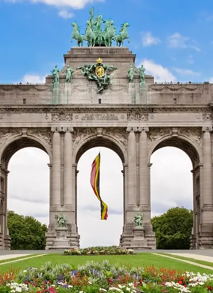 Fifty-year-old park in Brussels with the Arc de Triomphe