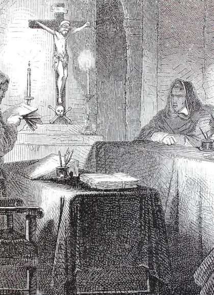 Imágenes que ilustran algunas escenas que dan contexto a la época de la Inquisición española.