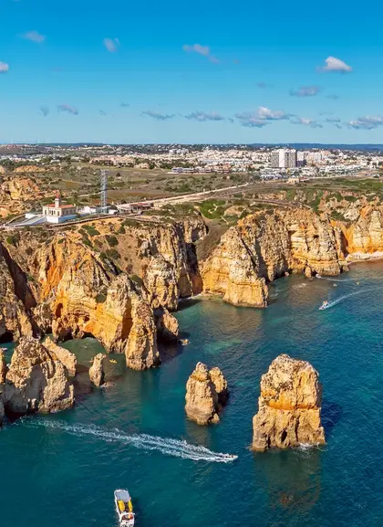 Aerial views of the rocks of Ponta Piedad.