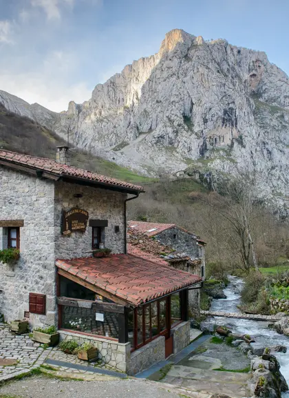 Streets of the village of Bulnes, only accessible on foot or by funicular.