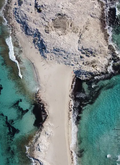 Vista aérea de la lengua de arena de Ses Illetes, Formentera