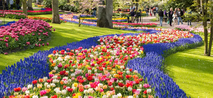 Visitantes entre millones de flores en los jardines de Keukenhof, Países Bajos