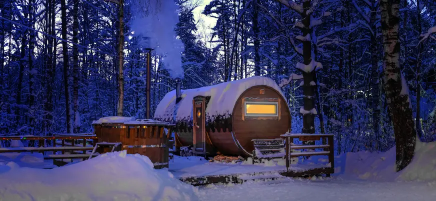 Disfrute de una sauna tradicional calentada con leña en el medio del bosque