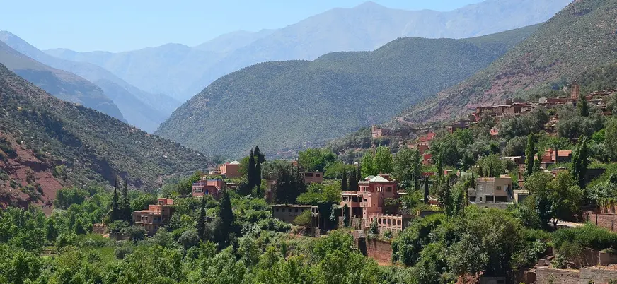 Vista panorámica del valle de Ourika cerca de Marrakech, Marruecos