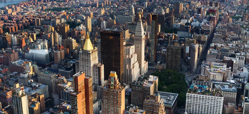 Vista aérea de rascacielos en Manhattan, Nueva York, Estados Unidos