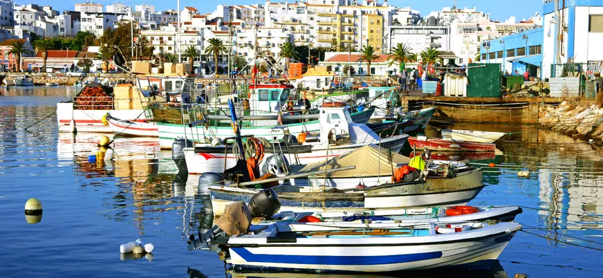 Boats in the port of the city of Lagos in the Algarve.