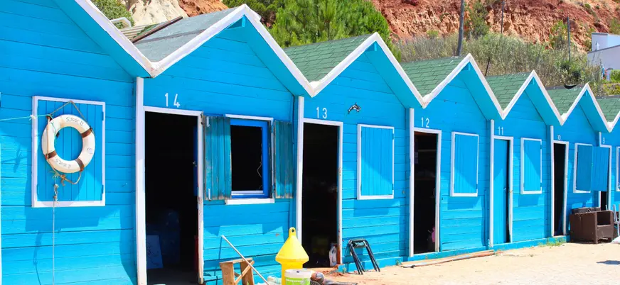 Colorful beach huts in Albufeira.