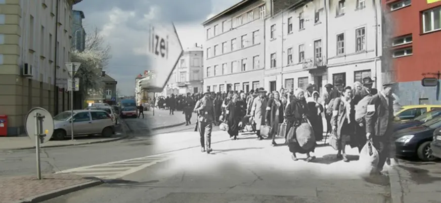 Recorrido por calles del gueto de Cracovia mostrando episodios históricos.