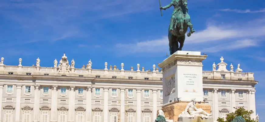 Equestrian monument of Philip IV outside the Royal Palace in Madrid.