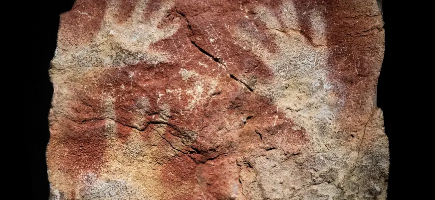 Manos rupestres en ocre y blanco, Museo de Altamira, Cantabria