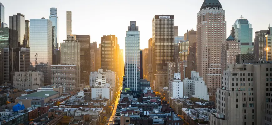 Vista panorámica de Manhattan al atardecer, Nueva York, Estados Unidos