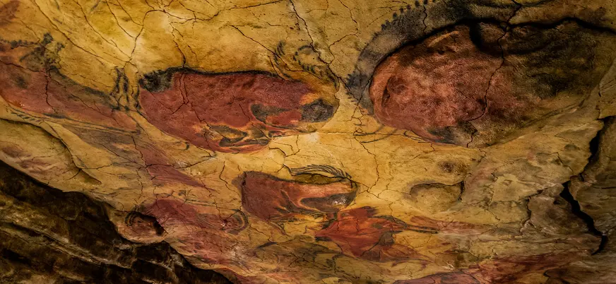 Conjunto de bisontes en el techo de la Neocueva de Altamira, Cantabria
