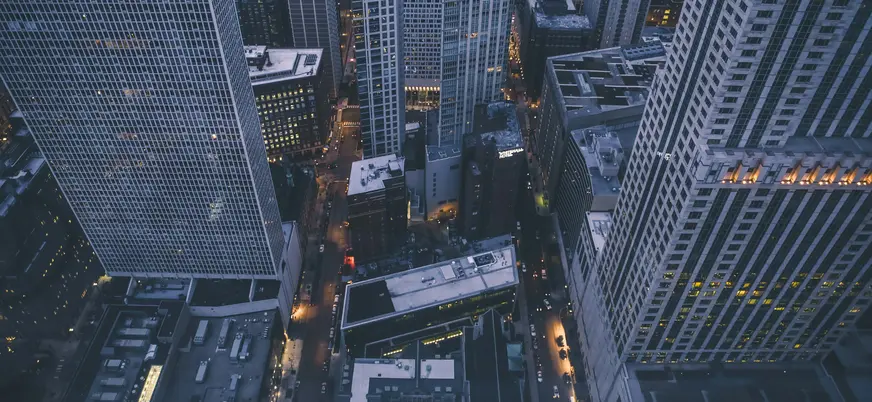 Vista aérea del distrito financiero y Wall Street en Manhattan, Nueva York