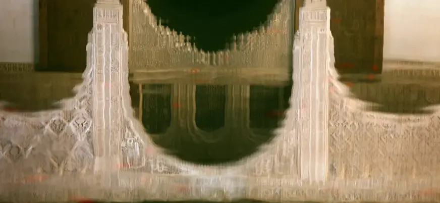 Reflejo distorsionado de la arquitectura de la Alhambra de Granada.