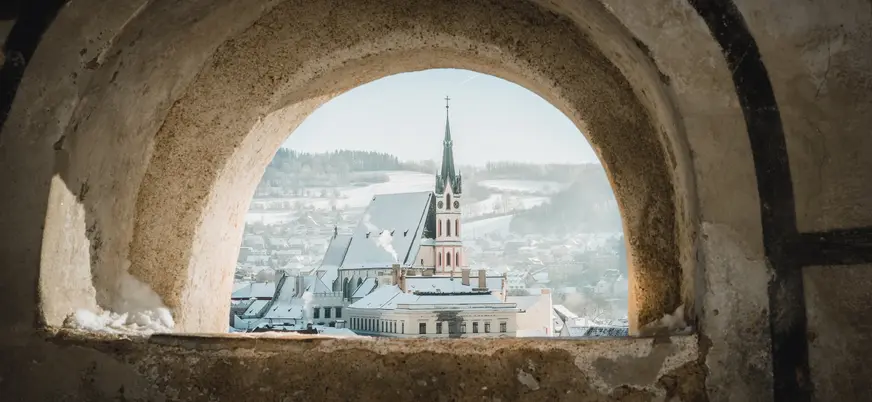 Pueblo histórico de Český Krumlov al amanecer, República Checa