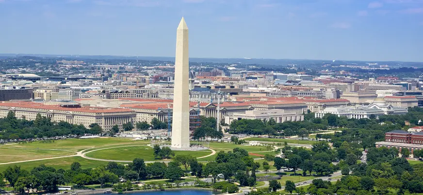 Vista aérea del Monumento a Washington y el National Mall, Washington D.C.