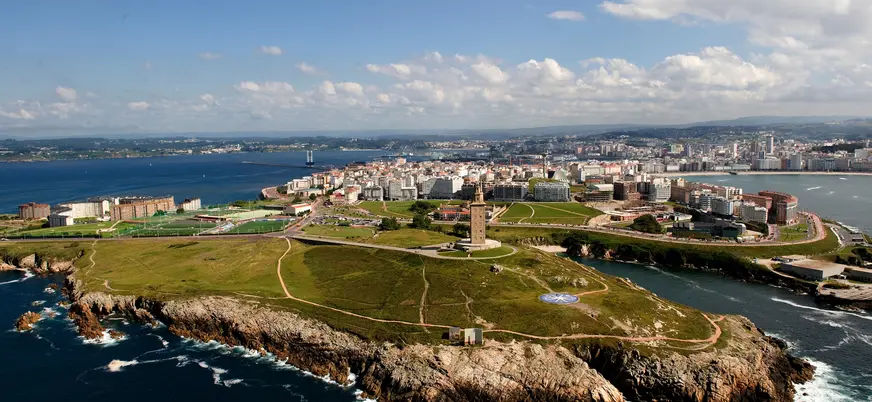 Vista aérea Torre de Hércules, A Coruña, Galicia, España
