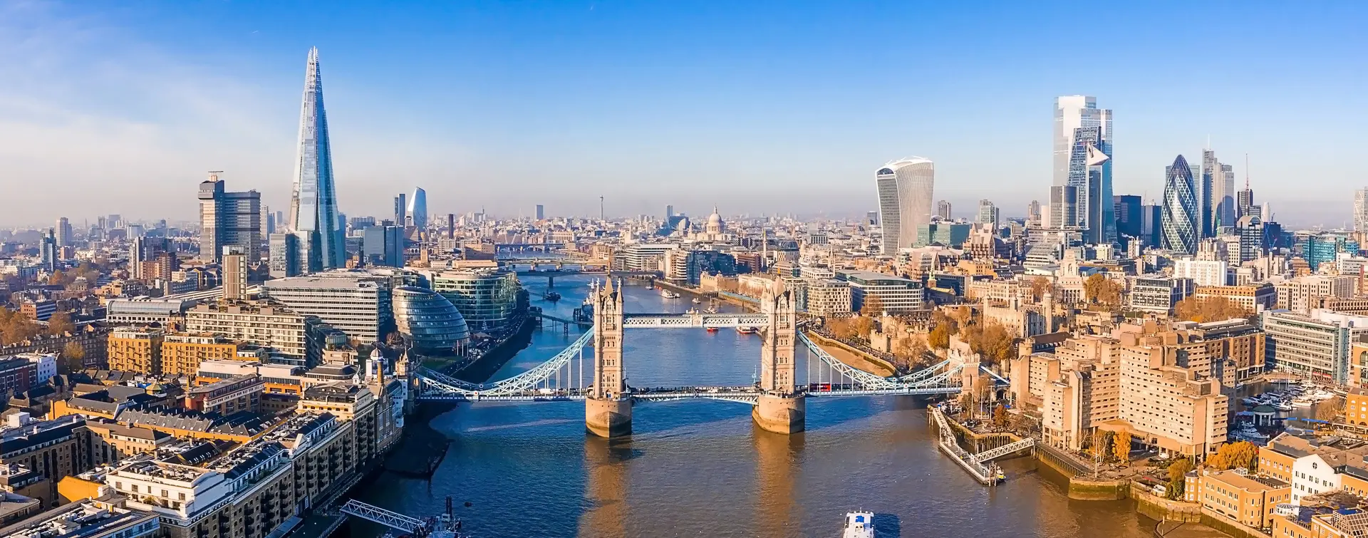 Vista aérea del Puente de la Torre y rasca cielos de Londres -Excursiones y vistas guiadas en Español- Buendía