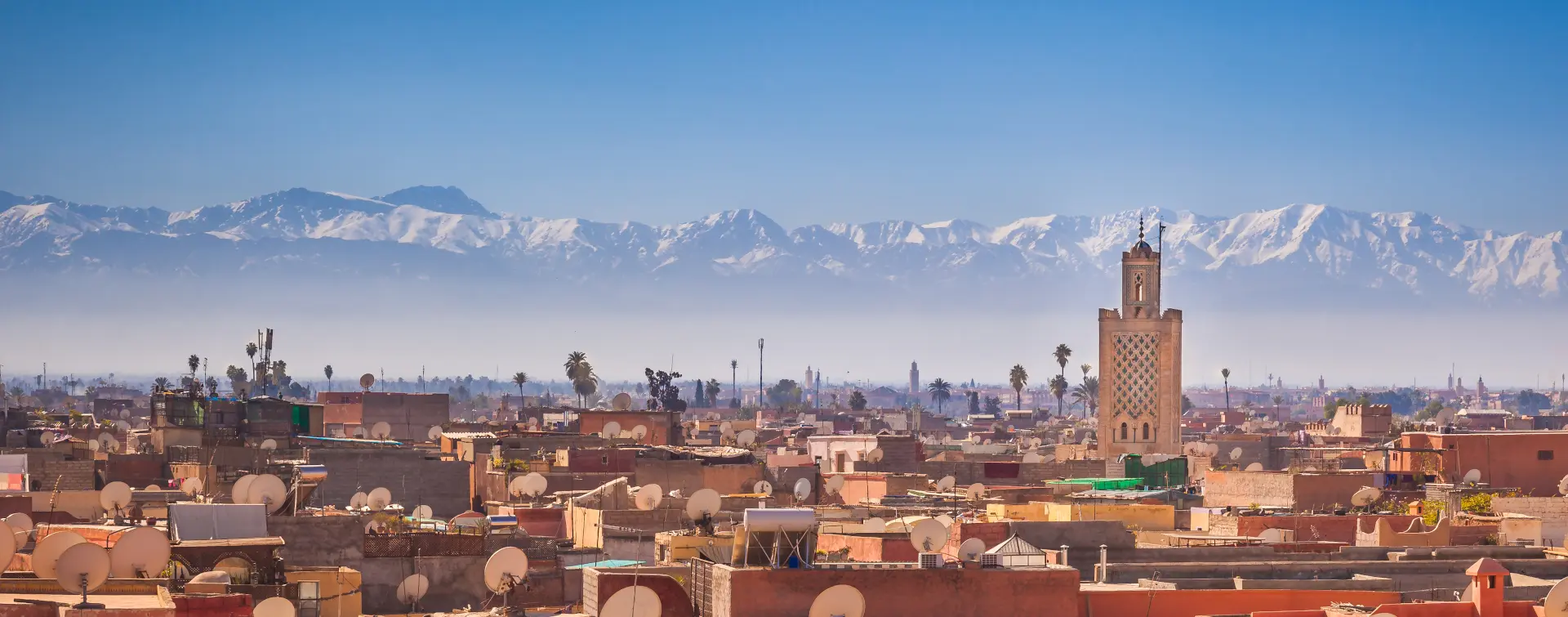 Vista panorámica de Marrakech y los nevados Atlas - Excursiones, Visitas guiadas, actividades, Free tours Buendía Marruecos
