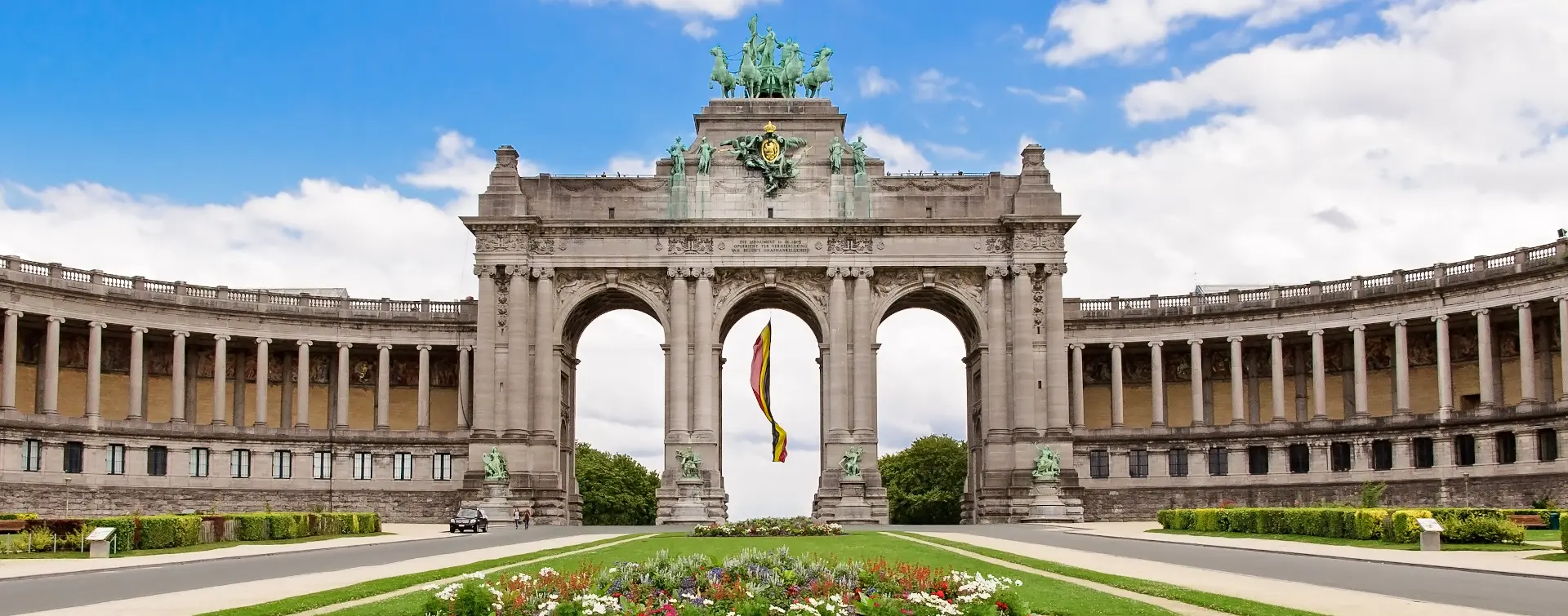 Fifty-year-old park in Brussels with the Arc de Triomphe