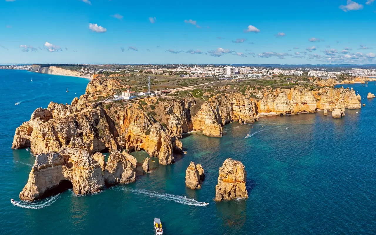 Aerial views of the rocks of Ponta Piedad.