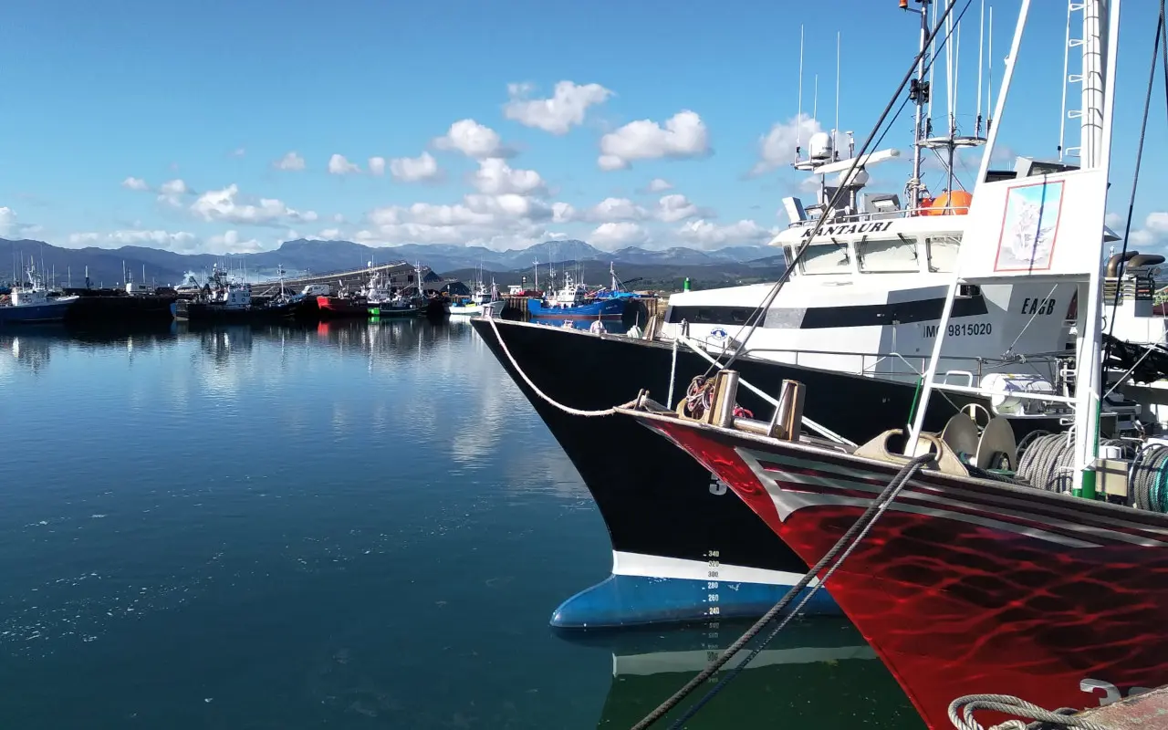 uerto pequero de Santoña con una bella imagen de barcos de diferentes colores.