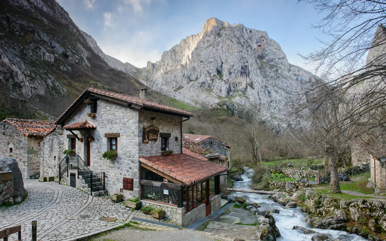 Streets of the village of Bulnes, only accessible on foot or by funicular.