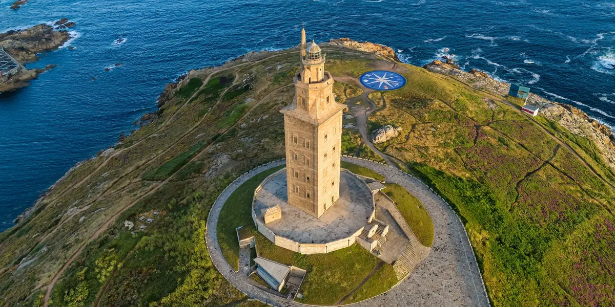 Vista aérea Torre de Hércules A Coruña, Galicia España