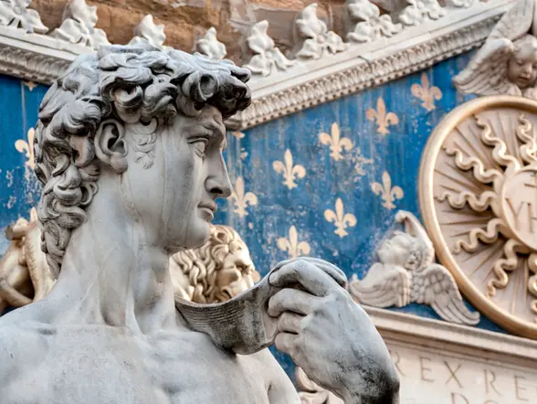 Escultura del David de Miguel Ángel en la Piazza della Signoria, Florencia
