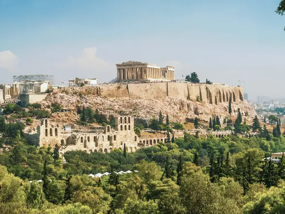 Vista panorámica de la Acrópolis y el Partenón, Atenas, Grecia