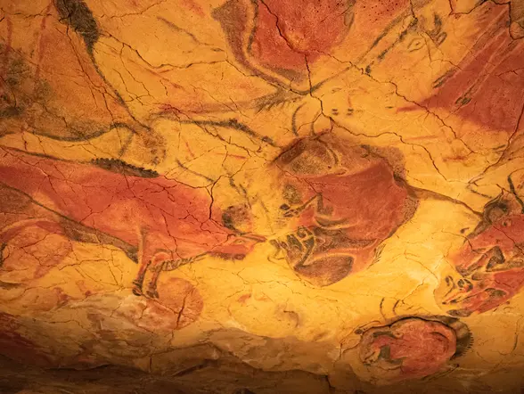 Detalle de bisontes en el techo de la Neocueva de Altamira, Cantabria