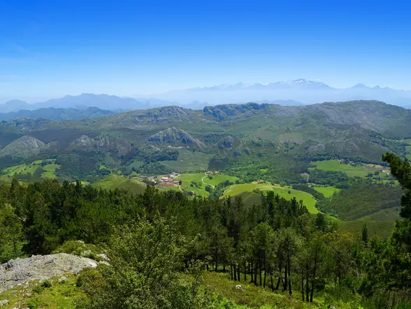 Vistas panorámicas de los Picos de Europa desde el Mirador del Fitu en Asturias.
