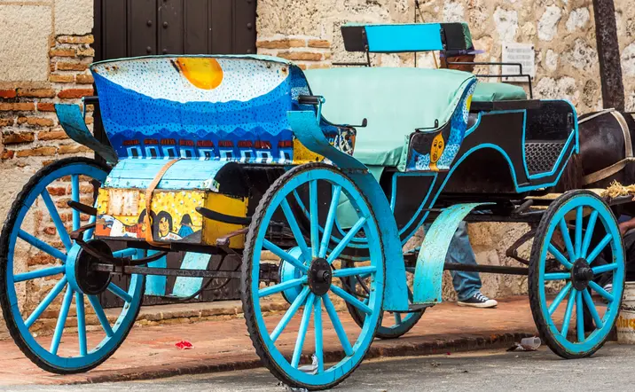Coche retro con caballo en una calle de la ciudad en Santo Domingo - Excursión y visita guiada a Santo Domingo Excursión a Santo Domingo con Almuerzo Dominicano - Tours y Actividades  Buendía República Dominicana