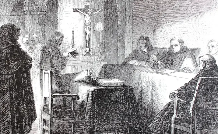 Imágenes que ilustran algunas escenas que dan contexto a la época de la Inquisición española.